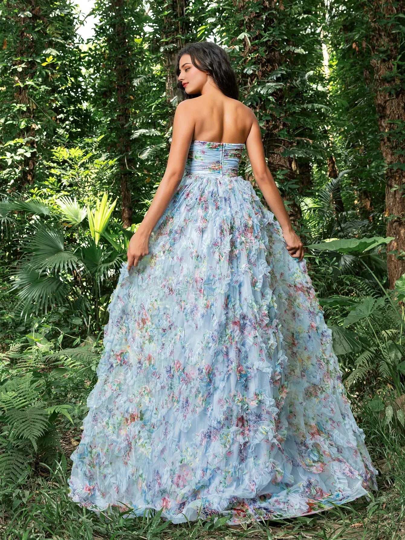 Elegant Evening Dresses/ Floral Printed Mesh Overlay Off-the-Shoulder Party Dress Evening Dresses/ Evening Dresses For Women